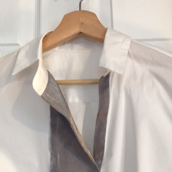 White Cotton popover shirt with silver stripe - Picture 3 of 5